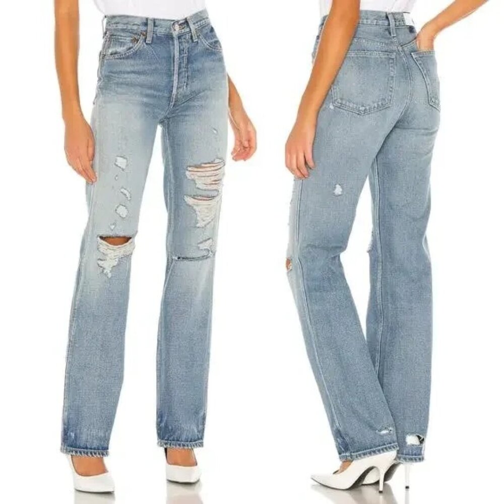 Re/Done Women's 90S High Rise Loose Distressed Button Fly Jeans Size 26